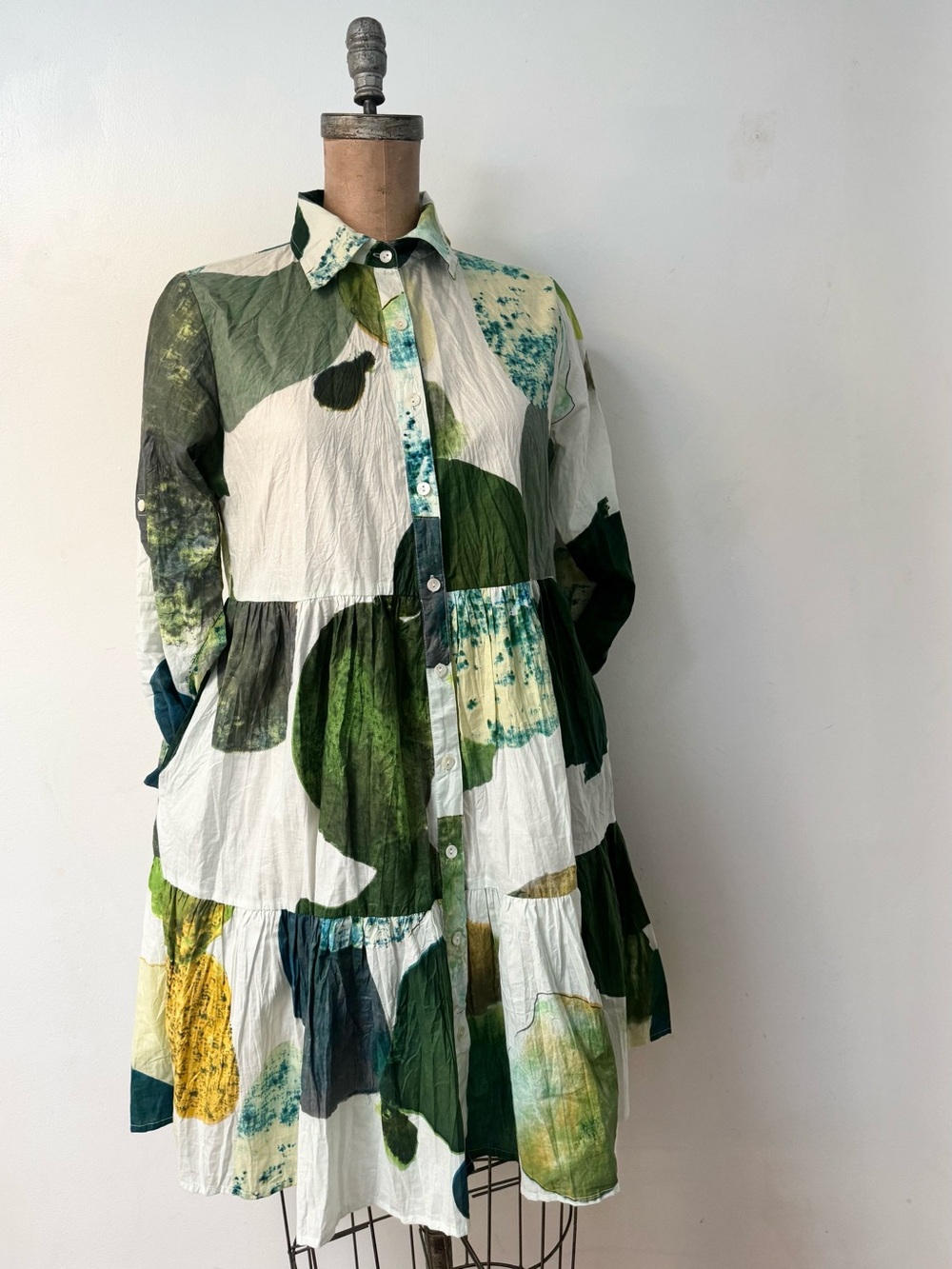DRESS ADDICT green dot flowy cotton dress size small
